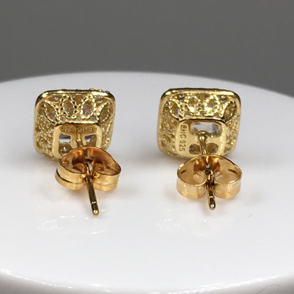 18k yellow gold asscher diamond stud earrings 2 ct - Picture 5 of 8